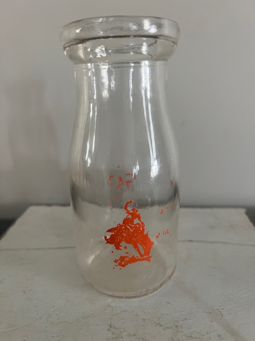 Clear Glass Milk Bottle with Orange Decal 1pint